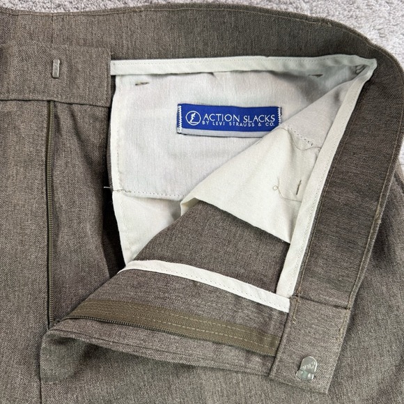 Vintage Levis Action Slacks Men 34x30 Brown Flat Front Dress Pants Durable Press - Picture 2 of 10